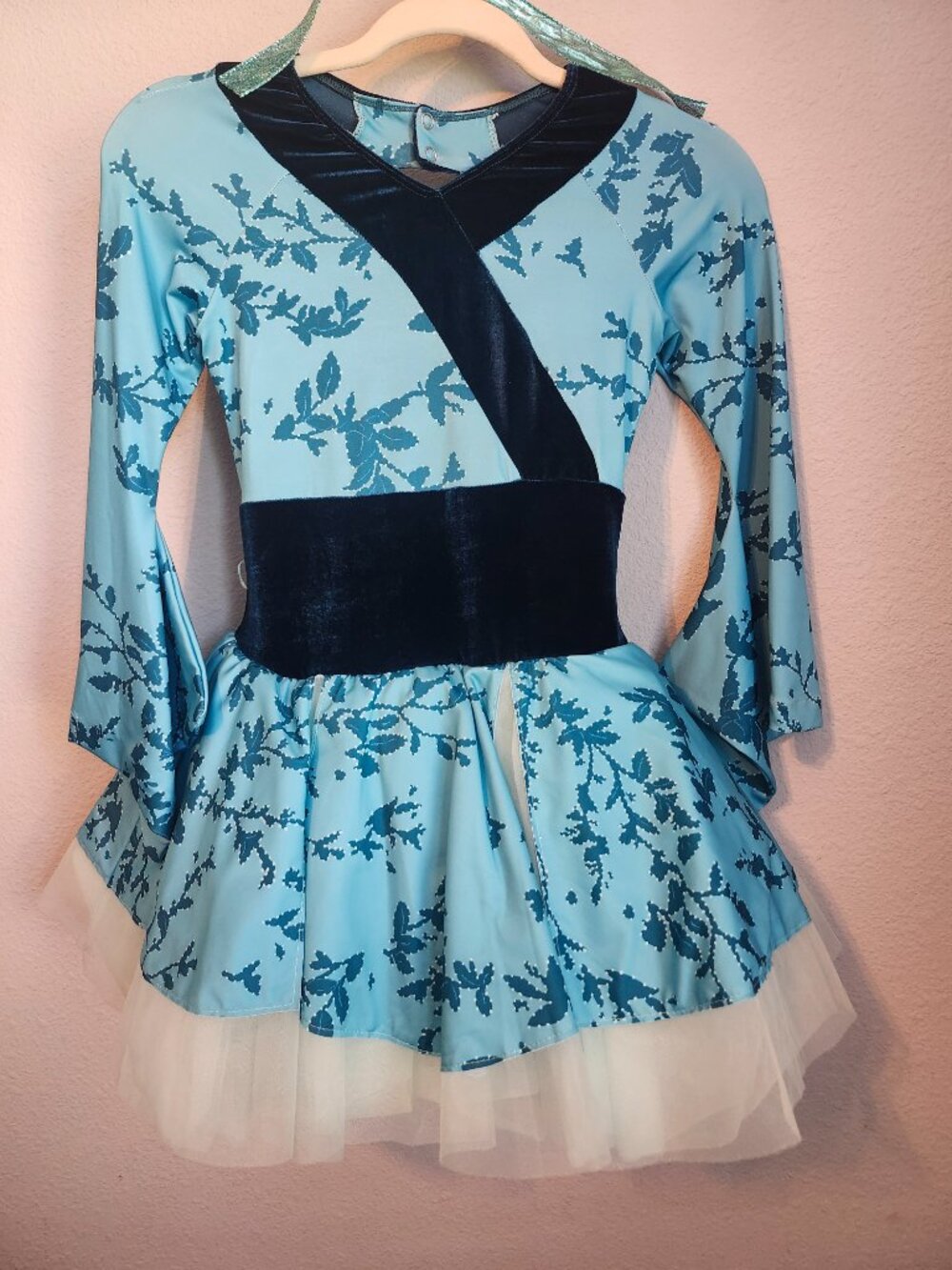 Revolution Dancewear Aqua Blue Floral Dance Costume Dress Large Child LC